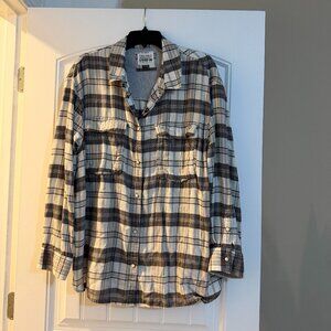 American Eagle Seriously Lived In Plaid Button-Up Shirt (Black)